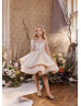 One Shoulder Beaded Champagne Lace Satin Flower Girl Dress